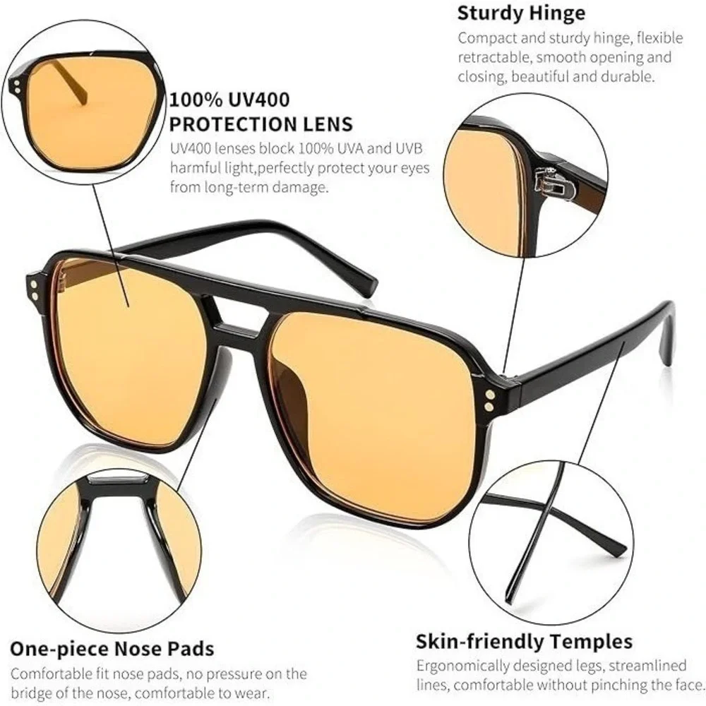 Men Retro‎ Vintage 70s Sunglasses Yellow Lens Shades Street Wear Eye Glasses Hot